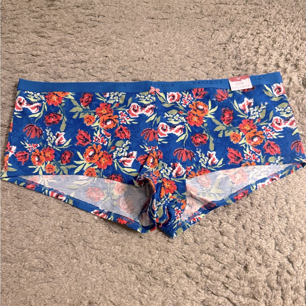 Cacique Blue Floral Bow Detail Cotton Boyshort Panty - size 18/20